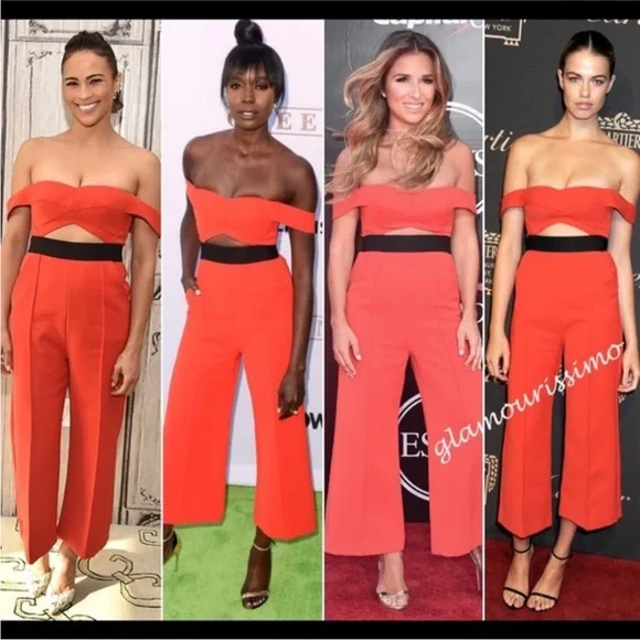 Self-Portrait Off-Shoulder Jumpsuit Red US 6 - Picture 4 of 16